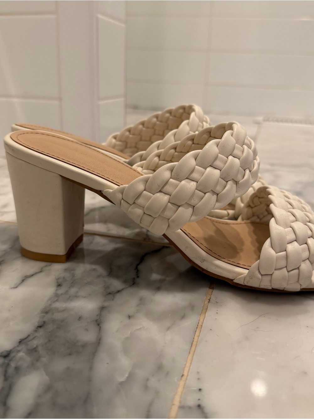 Braided Double-Band Block Heel Sandal - White